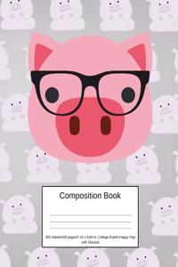 Composition Book 200 Sheets/400 Pages/7.44 X 9.69 In. College Ruled/ Happy Pigs with Glasses