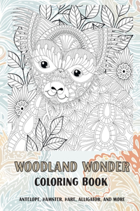 Woodland Wonder - Coloring Book - Antelope, Hamster, Hare, Alligator, and more