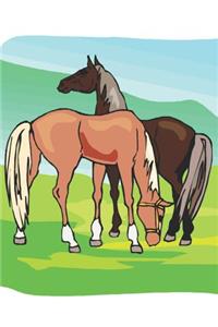 Horse Illustration School Composition Book Equine Grazing Horses