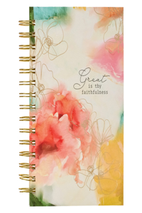 Christian Art Gifts Journal W/Scripture for Women Great Is Thy Faithfulness Watercolor Red/Yellow 192 Ruled Pages, Large Hardcover Notebook, Wire Bound