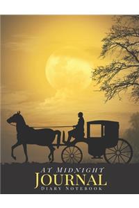 AT MIDNIGHT ( Black Horse ) - Inspirational Quote Journal / Thin Lined Notebook - Large ( 8,5