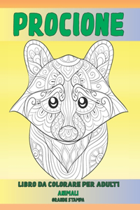 Libro da colorare per adulti - Grande stampa - Animali - Procione