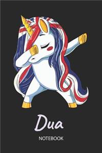 Dua - Notebook: Blank Lined Personalized & Customized Name Great Britain Union Jack Flag Hair Dabbing Unicorn Notebook / Journal for Girls & Women. Funny Unicorn Ac