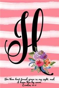 Monogram H Notebook: Exodus 33:17 6x9 Blank Lined 120 Page Ladies Scripture Initial Writing Journal, Coral Pink Floral Watercolor Gift Book For Women, Cute Girl's Diary