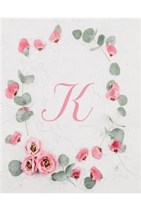 K: Cute Initial Monogram Lined Journal & Diary For Writing For Women And Girls - Floral Design