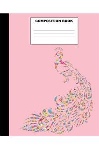Peacock Composition Book: Peacock Composition Notebook. 132 Pages Wide Ruled 7.5x9.25. Peacock Notebook