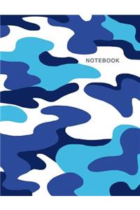 Notebook: Composition Book, Journal (8.5 X 11 Inches, 120 Pages, Lined Paper) Camouflage Design-Blue