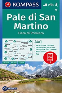 Pale di San Martino, Fiera di Primiero: 4in1 Wanderkarte 1:50000 mit Aktiv Guide und Detailkarten inklusive Karte zur offline Verwendung in der KOMPASS-App. Fahrradfahren. Skitouren.