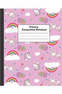 Primary Composition Notebook: Dotted Midline and Picture Space - Perfect size for your School Bag - Story Paper Journal - Exercise Book - Cute Candy and Unicorn Design.