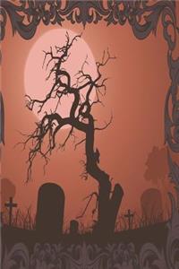 Gothic Notizbuch Friedhof im Mondlicht in Rot