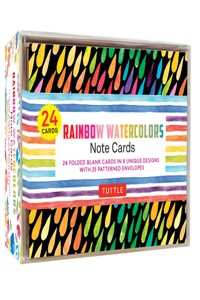 Rainbow Watercolors Note Cards, 24 Blank Cards