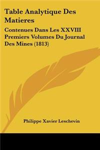 Table Analytique Des Matieres