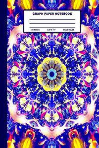 Graph Paper Notebook: Blue Yellow Mandala Cover Design - Quad Ruled - 120 Pages - 8.5" X 11" - Matte Finished Soft Cover