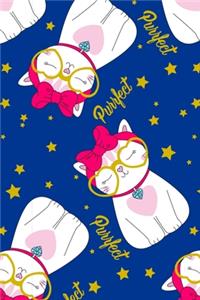Super Cute Kawaii Purrfect Cats with Glasses, Bow, and Hearts Notebook
