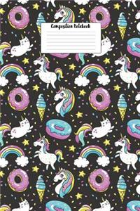 Composition Notebook: Yummy Frosted Donuts Flying Through Space 6 X 9 Graph Ruled Paper Notebook, Appreciation Gift, Quote Journal or Diary - Unique Unicorn Rainbow Donuts Inspirational Gift for Friend or Family