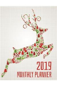 2019 Monthly Planner: Xmas Deer Design 2019-2020 Calendar with Yearly and 12 Months Planner