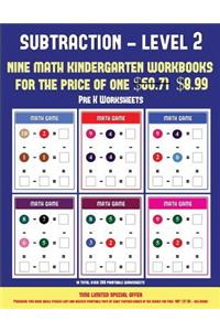 Pre K Worksheets (Kindergarten Subtraction/taking away Level 2)