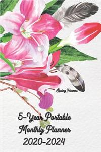 2020 - 2024 5-Year Portable Monthly Planner Spring Flowers 6x9