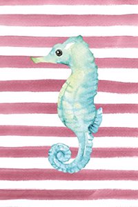 Blue Seahorse Watercolor Stripe Journal, Dot Grid