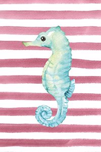 Blue Seahorse Watercolor Stripe Journal, Dot Grid