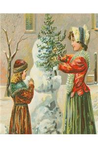 Vintage Victorian Children Build Snowman School Comp Book 130 Pages