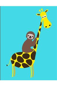 Smiling Sloth Riding Giraffe Notebook Journal 150 Page College Ruled Pages 8.5 X 11