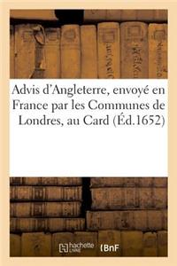 Advis d'Angleterre, Envoyé En France Par Les Communes de Londres, Au Card