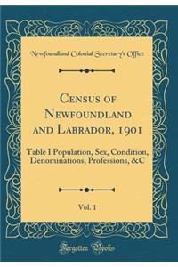 Census of Newfoundland and Labrador, 1901, Vol. 1: Table I Population, Sex, Condition, Denominations, Professions, &C (Classic Reprint)