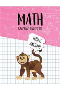 Math Graph Paper Notebook: Blank Graph Note Book Pages - Monkey Pink Equations