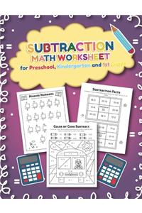 Subtration Math Worksheet for Preschool, Kindergarten and 1st grade