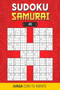 Sudoku Samurai 45: Collection de 100 Sudokus Samouraï pour Adultes - Facile et Difficile - Idéal pour augmenter la mémoire et la logique - 1 Grille par page - Avec sol