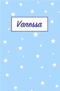 Vanessa: First Name Personalized Notebook. College Ruled Journal. Pastel Pink Writing Diary with Stars Pattern for Girls and Women