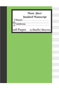Music Sheet Standard Manuscript -108 Pages 12 Staffs - Staves