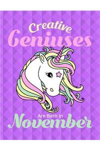Unicorn Composition Notebook Creative Geniuses Are Born In November