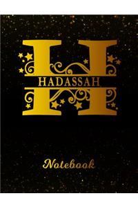 Hadassah Notebook: Letter H Personalized First Name Personal Writing Notepad Journal Black Gold Glittery Pattern Effect Cover College Ruled Lined Paper for Journalists