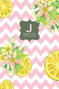 Monogram Journal J - Dot Grid Notebook: Vintage Pink Lemonade - Yellow, Grey, Chevron, Large 8.5 X 11