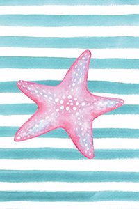 Pink Starfish Watercolor Stripe Journal, Dot Grid