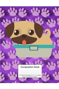 Composition Book 100 Sheets/200 Pages/8.5 X 11 In. College Ruled/ Pug Puppy in Bathtub
