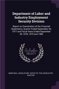 Department of Labor and Industry Employment Security Division