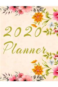 2020 Planner Weekly and Monthly Jan 1, 2020 to Dec 31, 2020 year planner Trendy Floral Botanical Garden Pink Orange Yellow turquoise flowers Cover day by day scheduler agenda Weekly & Monthly Planner & planning Calendar Views