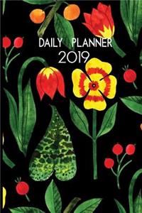 Daily Planner 2019: Colorful Botanical Flowers on Black. Calendar and Daily Diary Planner for 2019. One Day Per Page.