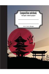Composition notebook graph ruled paper 8.5 x 11" 200 page 4x4 grid per inch, Great Japan and sun