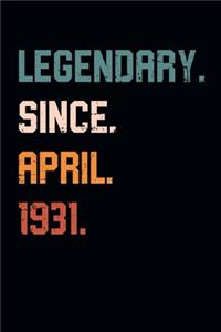 Blank Lined Journal, Notebook, Diary, Planner - Legendary Since April 1931 - 88th Birthday Gift For 88 Years Old Men and Women born in April