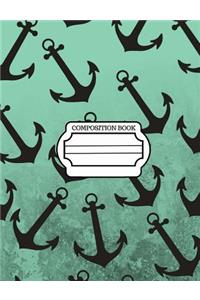 Nautical, Marine Anchor Pattern Design, Composition Notebook, College Ruled Paper