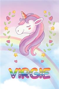 Virgie: Virgie Unicorn Notebook Rainbow Journal 6x9 Personalized Customized Gift For Someones Surname Or First Name is Virgie