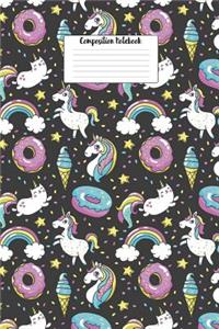Composition Notebook: Yummy Frosted Donuts Flying Through Space 6 X 9 Wide Ruled Paper Notebook, Appreciation Gift, Quote Journal or Diary - Unique Unicorn Rainbow Donuts Inspirational Gift for Friend or Family