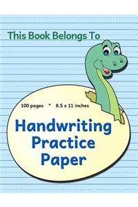 Handwriting Practice Paper: Dinosaur & Egg Design, Notebook with Dotted Lined Sheets for Preschool-2nd Grade Students, 100 Pages, 8.5x11 Inches