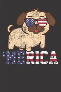 Pug Dog American Flag Notebook Journal