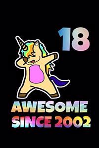 Dabbing Unicorn Awesome Since 2002 18th Birthday