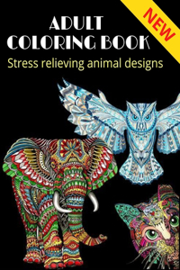 Adult Coloring Book, stress relieving animal designs